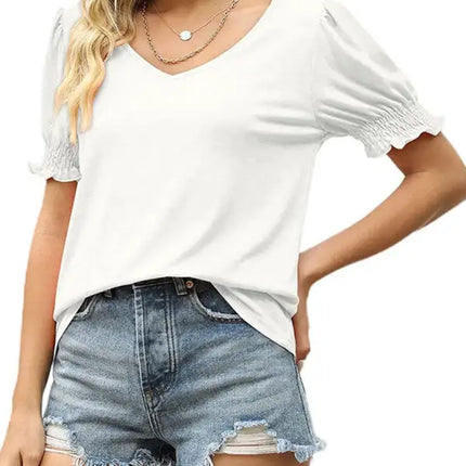 Top de punto con mangas abullonadas de color liso para mujer 