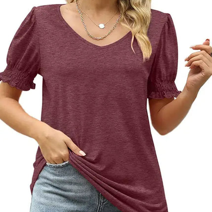 Top de punto con mangas abullonadas de color liso para mujer 