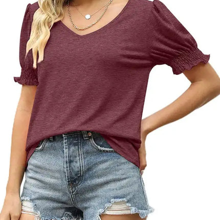 Top de punto con mangas abullonadas de color liso para mujer 