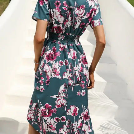 Vestido de manga corta con estampado floral, cuello en V, elegante, informal, para vacaciones, novedad de verano 
