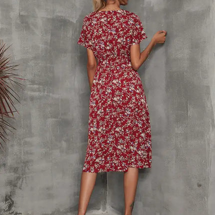 Vestido de manga corta con estampado floral, cuello en V, elegante, informal, para vacaciones, novedad de verano 