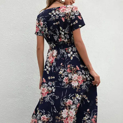 Vestido de manga corta con estampado floral, cuello en V, elegante, informal, para vacaciones, novedad de verano 