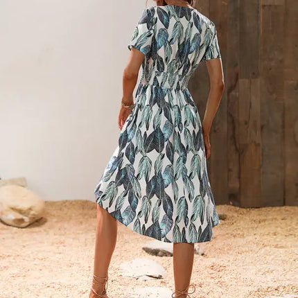 Vestido de manga corta con estampado floral, cuello en V, elegante, informal, para vacaciones, novedad de verano 