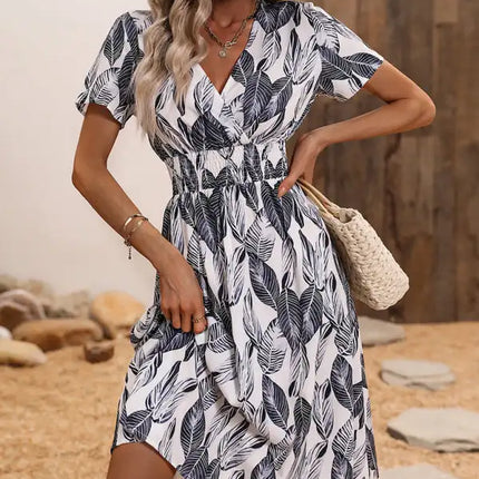 Vestido de manga corta con estampado floral, cuello en V, elegante, informal, para vacaciones, novedad de verano 