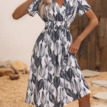 Vestido de manga corta con estampado floral, cuello en V, elegante, informal, para vacaciones, novedad de verano 