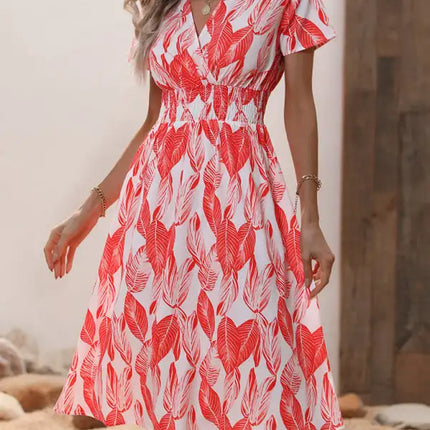Vestido de manga corta con estampado floral, cuello en V, elegante, informal, para vacaciones, novedad de verano 