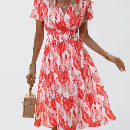 Vestido de manga corta con estampado floral, cuello en V, elegante, informal, para vacaciones, novedad de verano 