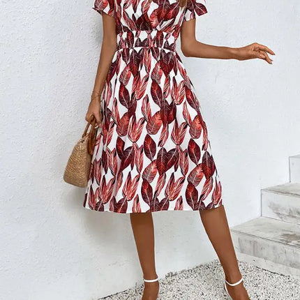 Vestido de manga corta con estampado floral, cuello en V, elegante, informal, para vacaciones, novedad de verano 