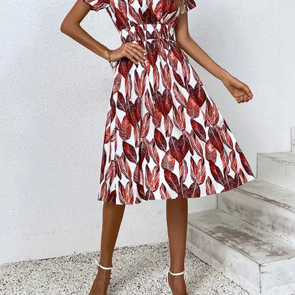 Vestido de manga corta con estampado floral, cuello en V, elegante, informal, para vacaciones, novedad de verano 