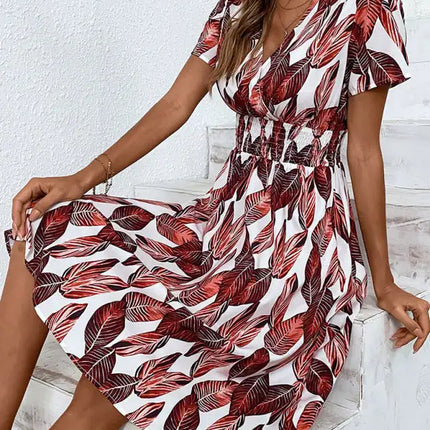 Vestido de manga corta con estampado floral, cuello en V, elegante, informal, para vacaciones, novedad de verano 