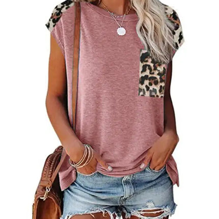 Túnica de manga corta para mujer con top con inserciones de estampado animal sintético 