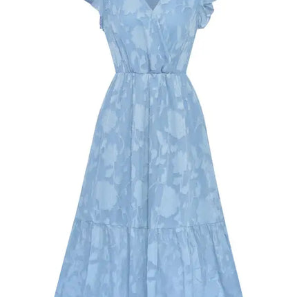 Women's Solid Color Elegance Floral Flutter Sleeves Midi Faux Wrap Dress