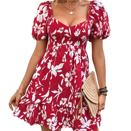 Women's Woven French Vintage Sweetheart Neck Print Dress