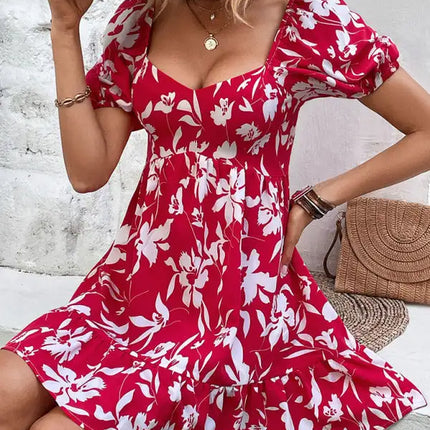 Women's Woven French Vintage Sweetheart Neck Print Dress