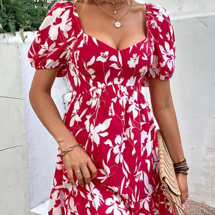 Women's Woven French Vintage Sweetheart Neck Print Dress