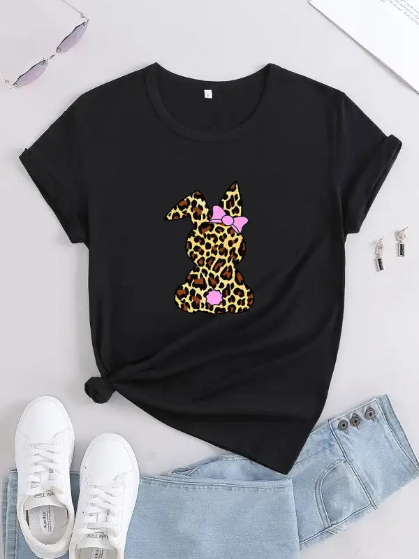 Camiseta con estampado de conejito de algodón para mujer 