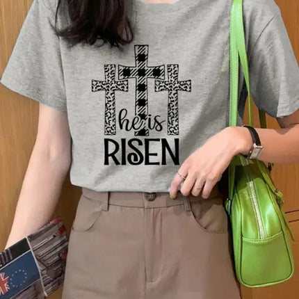 Camiseta con cuello redondo y estampado de Pascua para mujer 