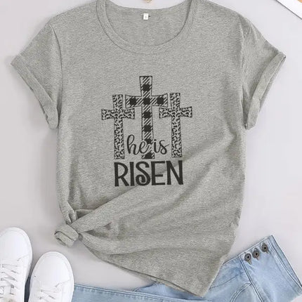 Camiseta con cuello redondo y estampado de Pascua para mujer 