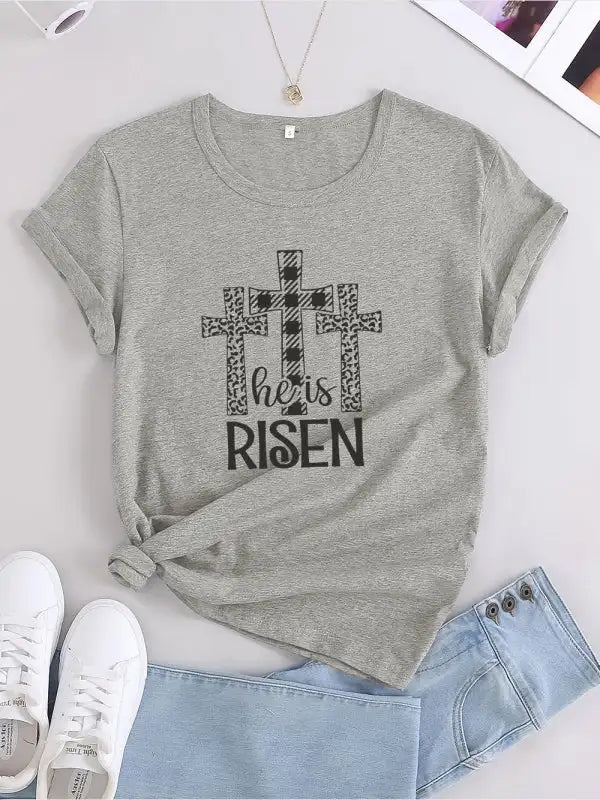 Camiseta con cuello redondo y estampado de Pascua para mujer 