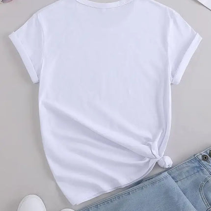 Camiseta con cuello redondo y estampado de Pascua para mujer 