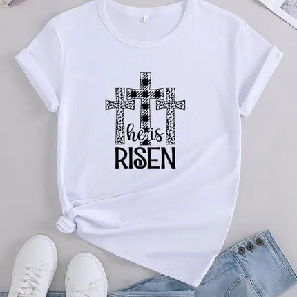 Camiseta con cuello redondo y estampado de Pascua para mujer 