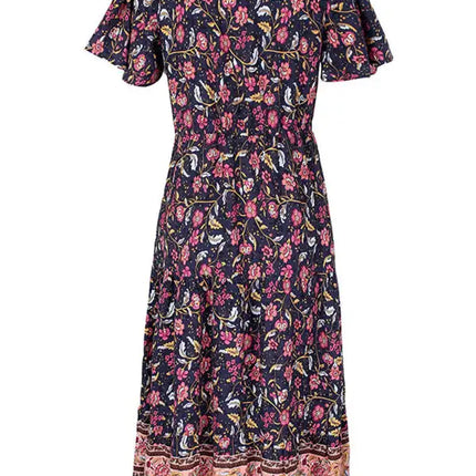 Women's Floral Print Flutter Sleeve Midi Dress