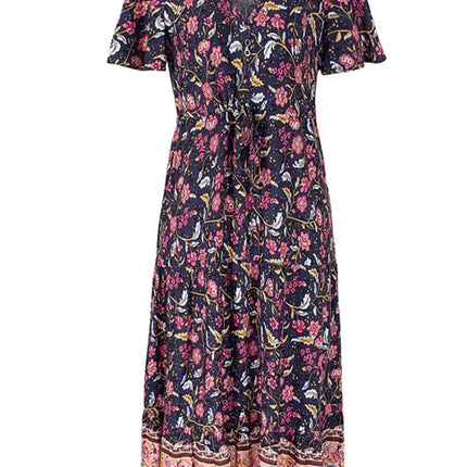 Women's Floral Print Flutter Sleeve Midi Dress