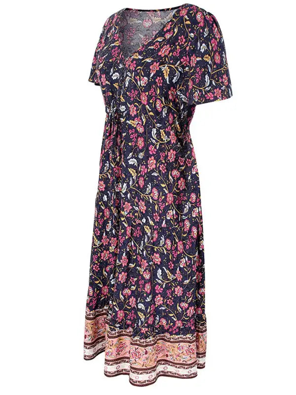Women's Floral Print Flutter Sleeve Midi Dress