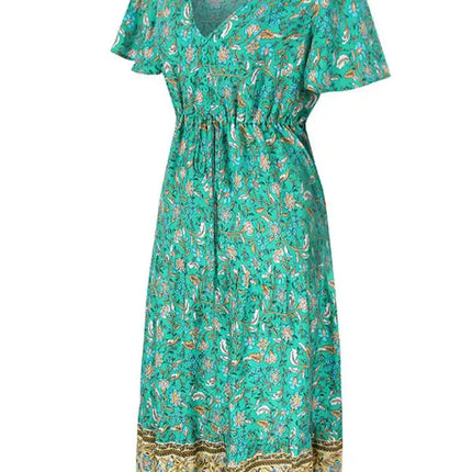 Women's Floral Print Flutter Sleeve Midi Dress