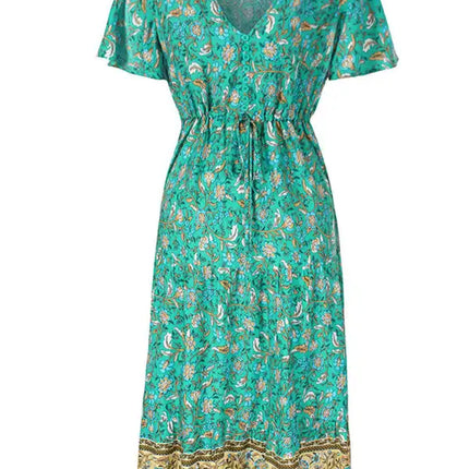Women's Floral Print Flutter Sleeve Midi Dress