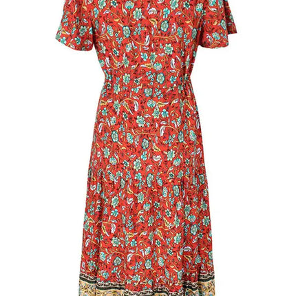 Women's Floral Print Flutter Sleeve Midi Dress