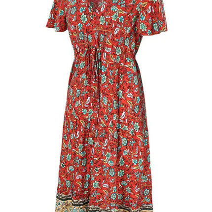 Women's Floral Print Flutter Sleeve Midi Dress