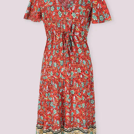 Women's Floral Print Flutter Sleeve Midi Dress