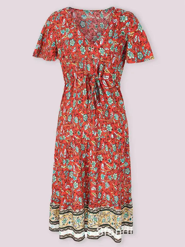 Women's Floral Print Flutter Sleeve Midi Dress