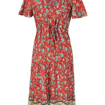 Women's Floral Print Flutter Sleeve Midi Dress