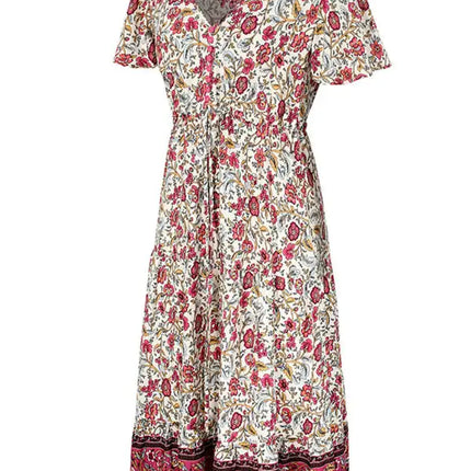 Women's Floral Print Flutter Sleeve Midi Dress