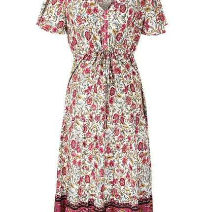 Women's Floral Print Flutter Sleeve Midi Dress