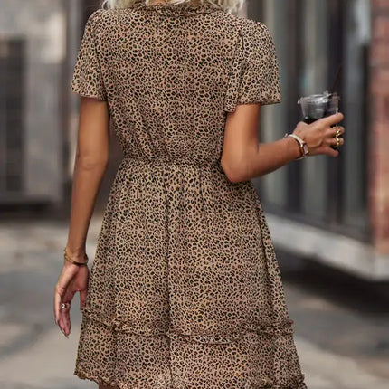 Minivestido cruzado sintético con mangas acampanadas y estampado floral para mujer 