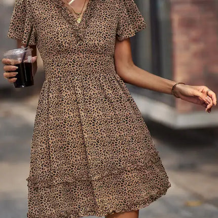 Minivestido cruzado sintético con mangas acampanadas y estampado floral para mujer 