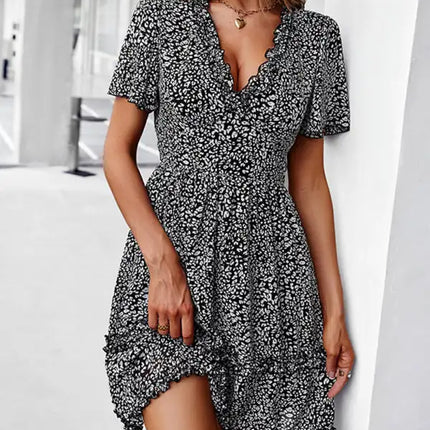 Minivestido cruzado sintético con mangas acampanadas y estampado floral para mujer 