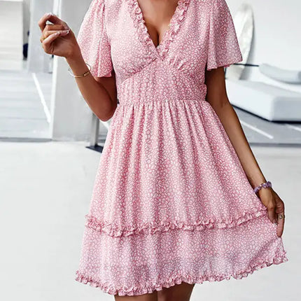 Minivestido cruzado sintético con mangas acampanadas y estampado floral para mujer 