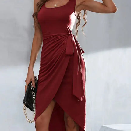 Women's Solid Color Wrap Waist Dress