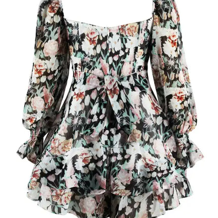 Monos con estampado floral y mangas abullonadas para mujer 