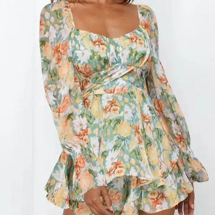 Monos con estampado floral y mangas abullonadas para mujer 