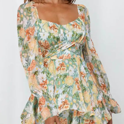 Monos con estampado floral y mangas abullonadas para mujer 