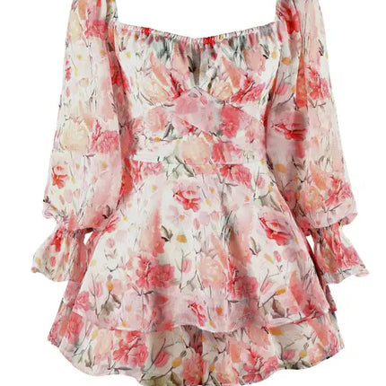 Monos con estampado floral y mangas abullonadas para mujer 