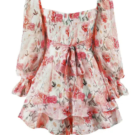 Monos con estampado floral y mangas abullonadas para mujer 