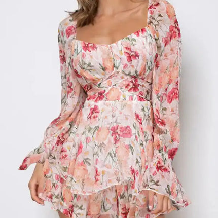 Monos con estampado floral y mangas abullonadas para mujer 