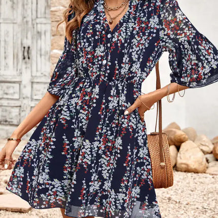 Women's Floral Print Short Sleeve Ruffle Trim Minidress