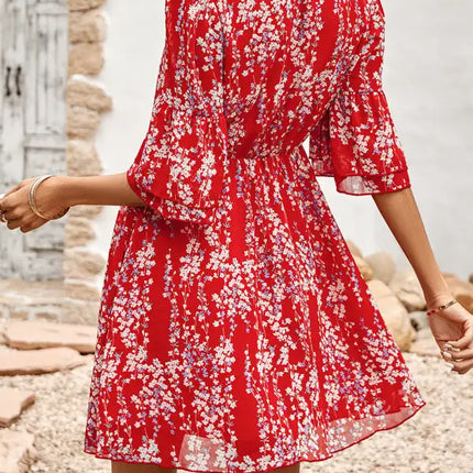 Women's Floral Print Short Sleeve Ruffle Trim Minidress